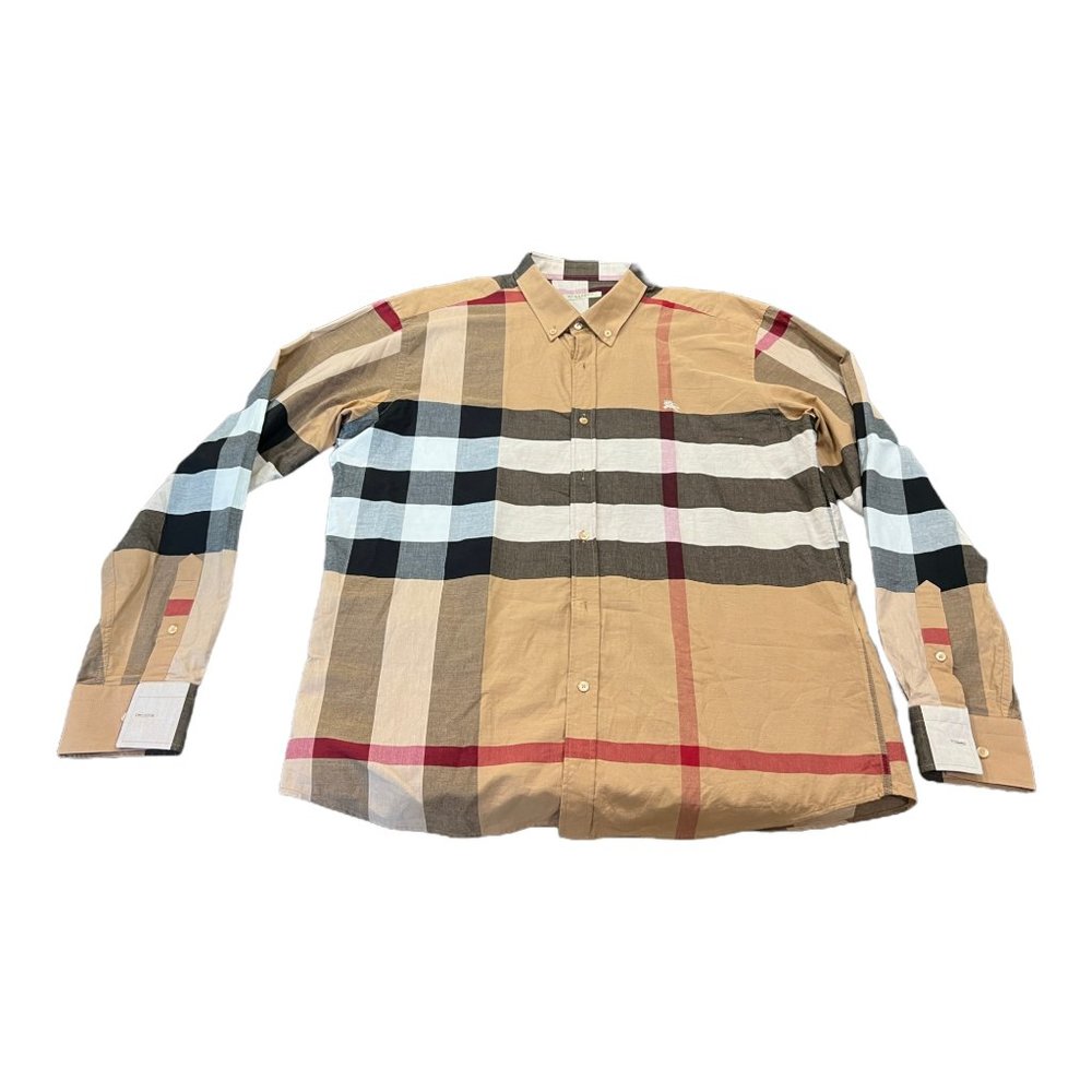 AUTH NWOT Burberry Brit Nova Check Plaid Cotton Button Down Shirt size Mens XXL